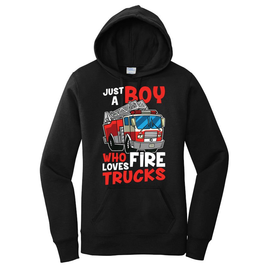 Kids Firefighter Just A Boy Who Loves Fire Trucks Women's Pullover Hoodie
