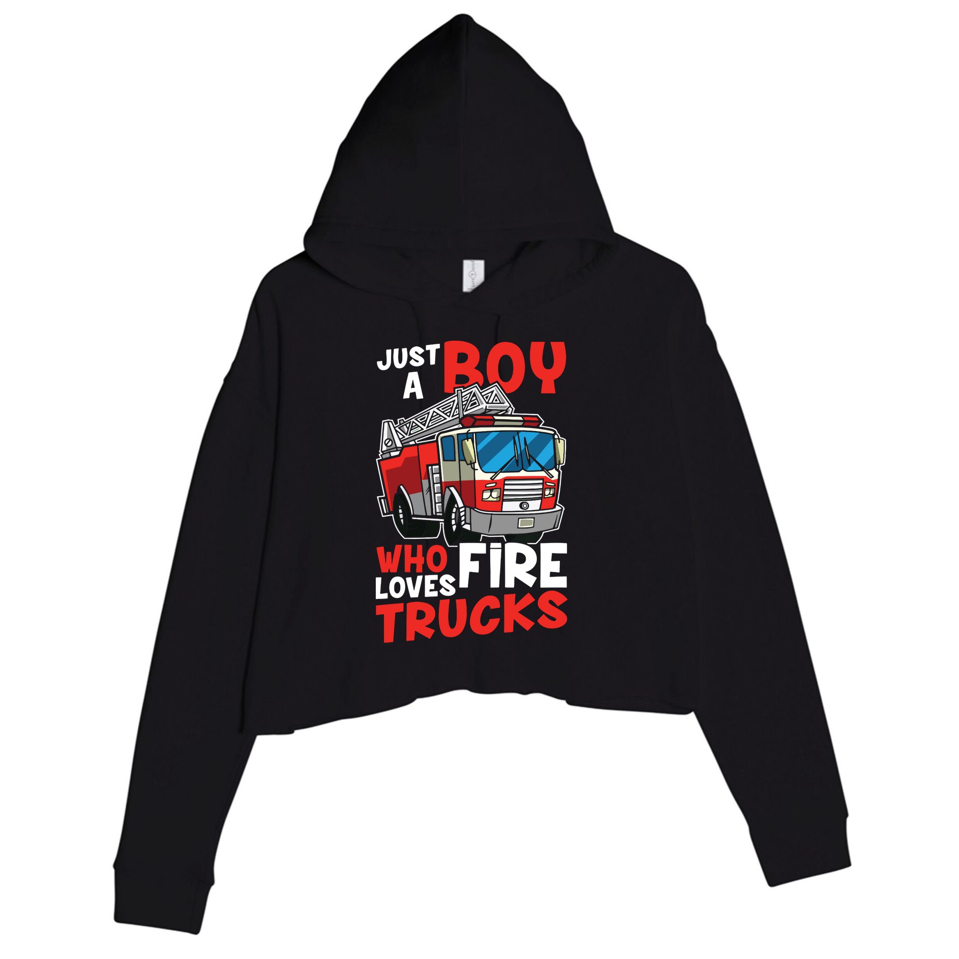 Kids Firefighter Just A Boy Who Loves Fire Trucks Crop Fleece Hoodie