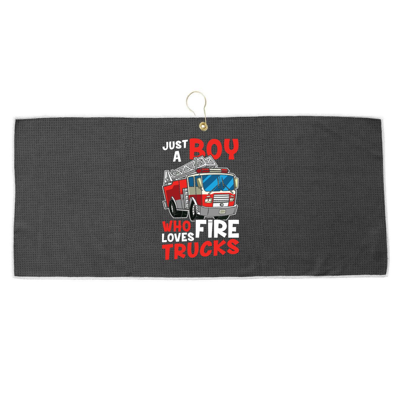 Kids Firefighter Just A Boy Who Loves Fire Trucks Large Microfiber Waffle Golf Towel