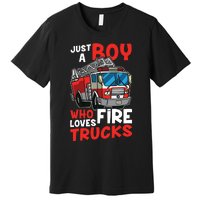 Kids Firefighter Just A Boy Who Loves Fire Trucks Premium T-Shirt