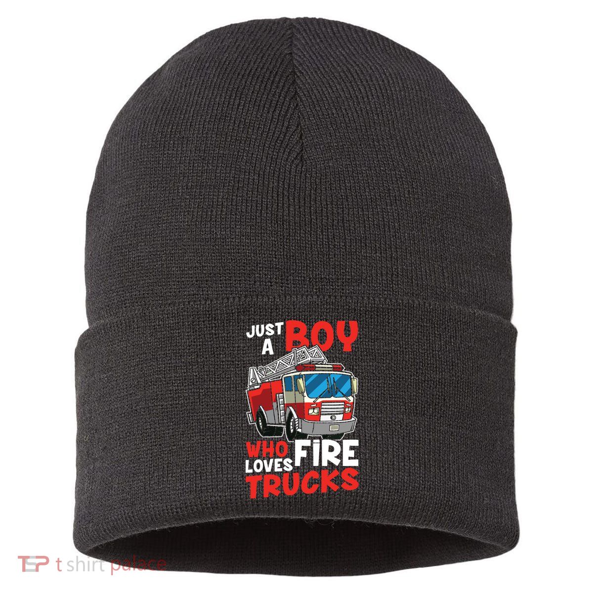 Kids Firefighter Just A Boy Who Loves Fire Trucks Sustainable Knit Beanie
