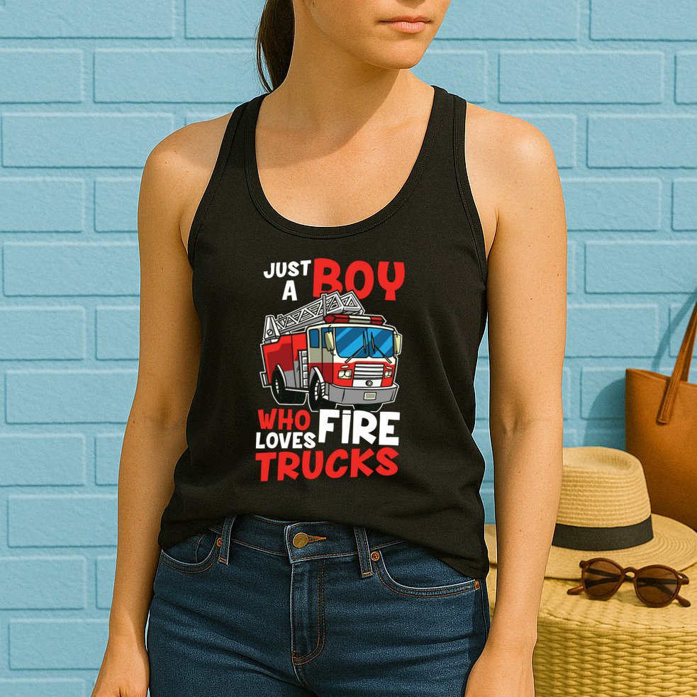 Kids Firefighter Just A Boy Who Loves Fire Trucks Womens Tank Top