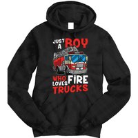 Kids Firefighter Just A Boy Who Loves Fire Trucks Tie Dye Hoodie