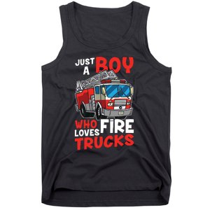 Kids Firefighter Just A Boy Who Loves Fire Trucks Tank Top