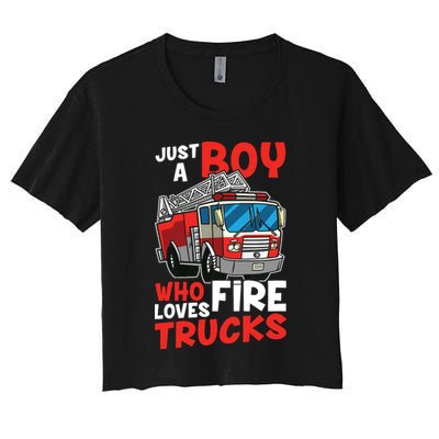 Kids Firefighter Just A Boy Who Loves Fire Trucks Crop Top