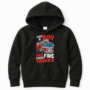 Kids Firefighter Just A Boy Who Loves Fire Trucks Kids Hoodie