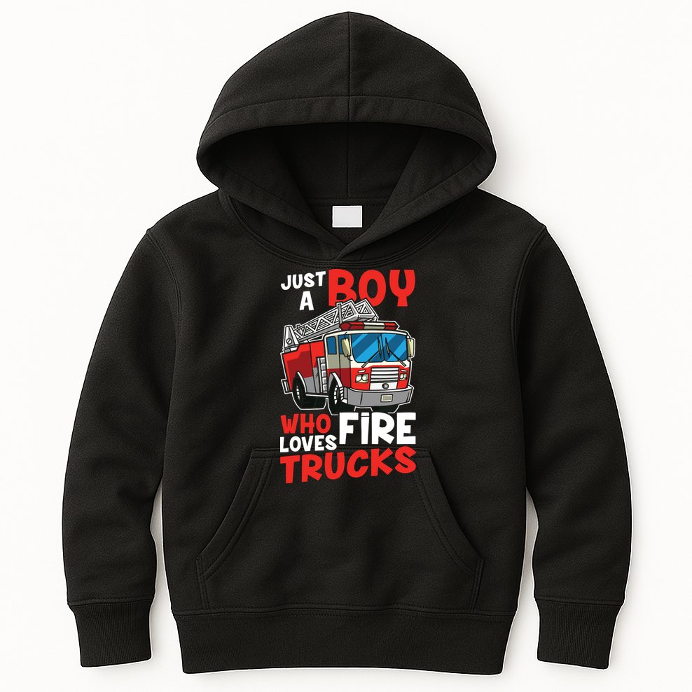 Kids Firefighter Just A Boy Who Loves Fire Trucks Kids Hoodie