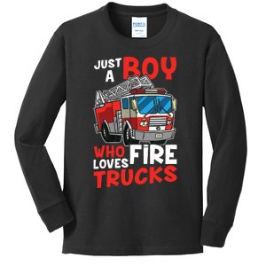 Kids Firefighter Just A Boy Who Loves Fire Trucks Kids Long Sleeve Shirt