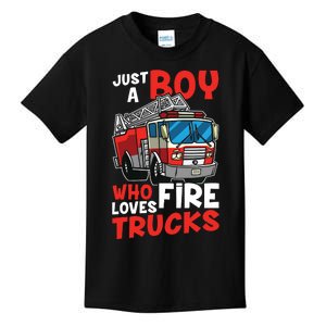 Kids Firefighter Just A Boy Who Loves Fire Trucks Kids T-Shirt