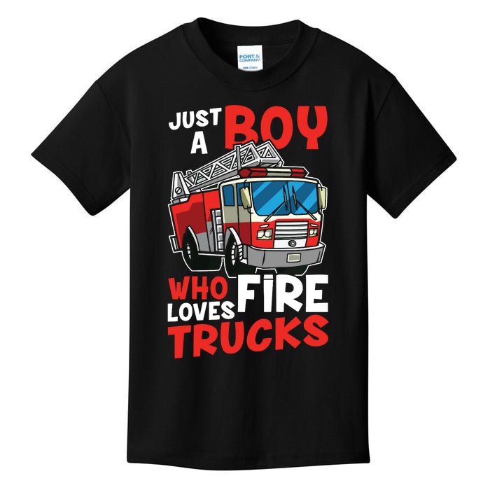 Kids Firefighter Just A Boy Who Loves Fire Trucks Kids T-Shirt