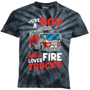 Kids Firefighter Just A Boy Who Loves Fire Trucks Kids Tie-Dye T-Shirt