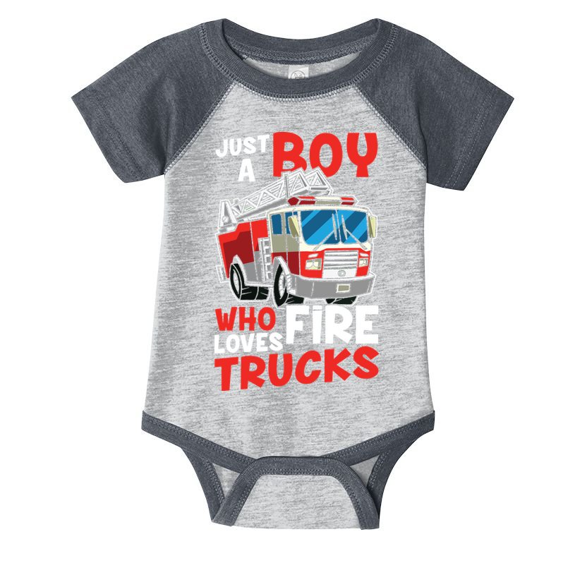 Kids Firefighter Just A Boy Who Loves Fire Trucks Infant Baby Jersey Bodysuit