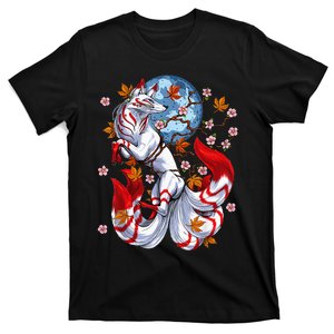 Kitsune Foxs Japanese Nine Tailed Foxs Cherrys Blossom T-Shirt