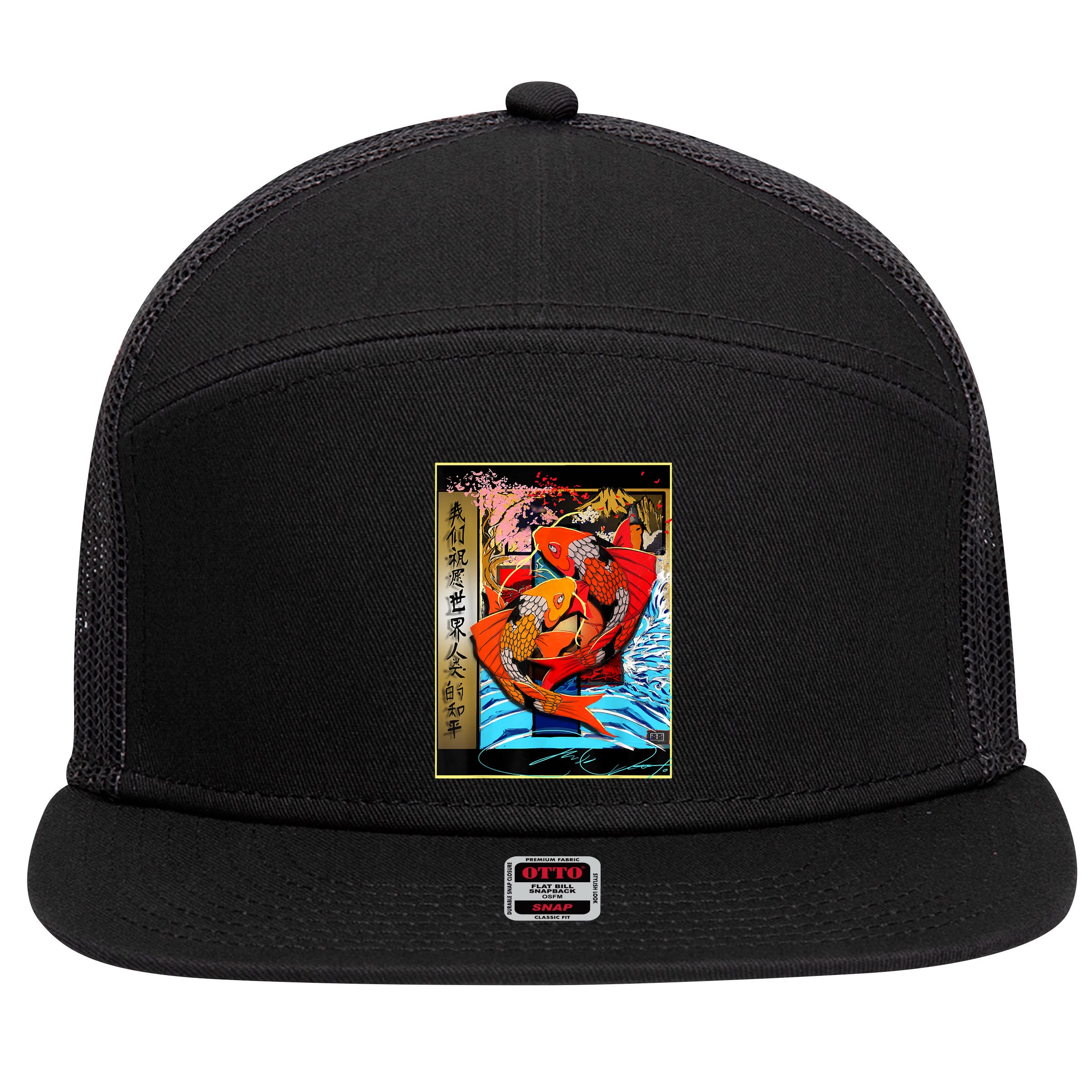 Koi Fish 7 Panel Mesh Trucker Snapback Hat