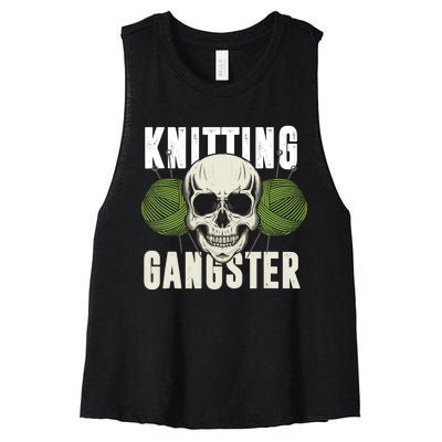 Knitting Funny Knitting Gangster Quote Knitting Lover Women's Racerback Cropped Tank