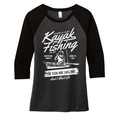 Kayak Fishing Women's Tri-Blend 3/4-Sleeve Raglan Shirt