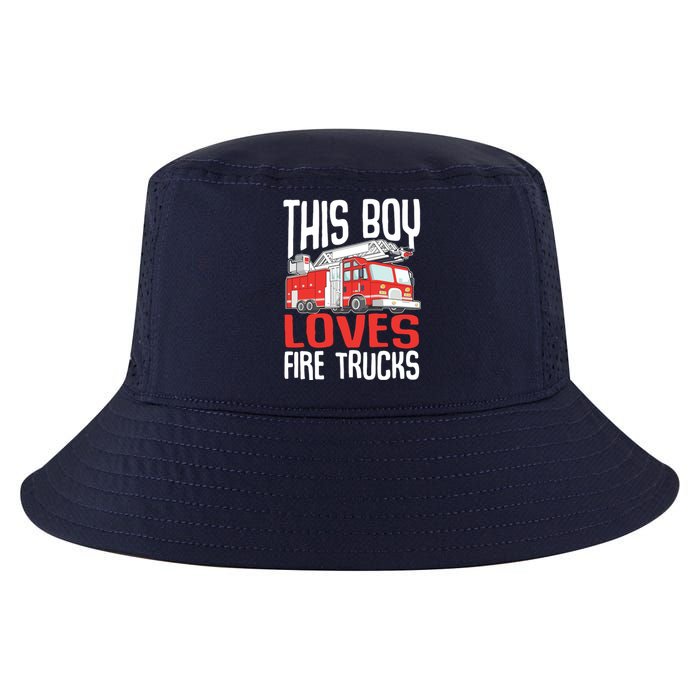 Kids Firefighter Kids Funny This Boy Loves Fire Trucks Cool Comfort Performance Bucket Hat