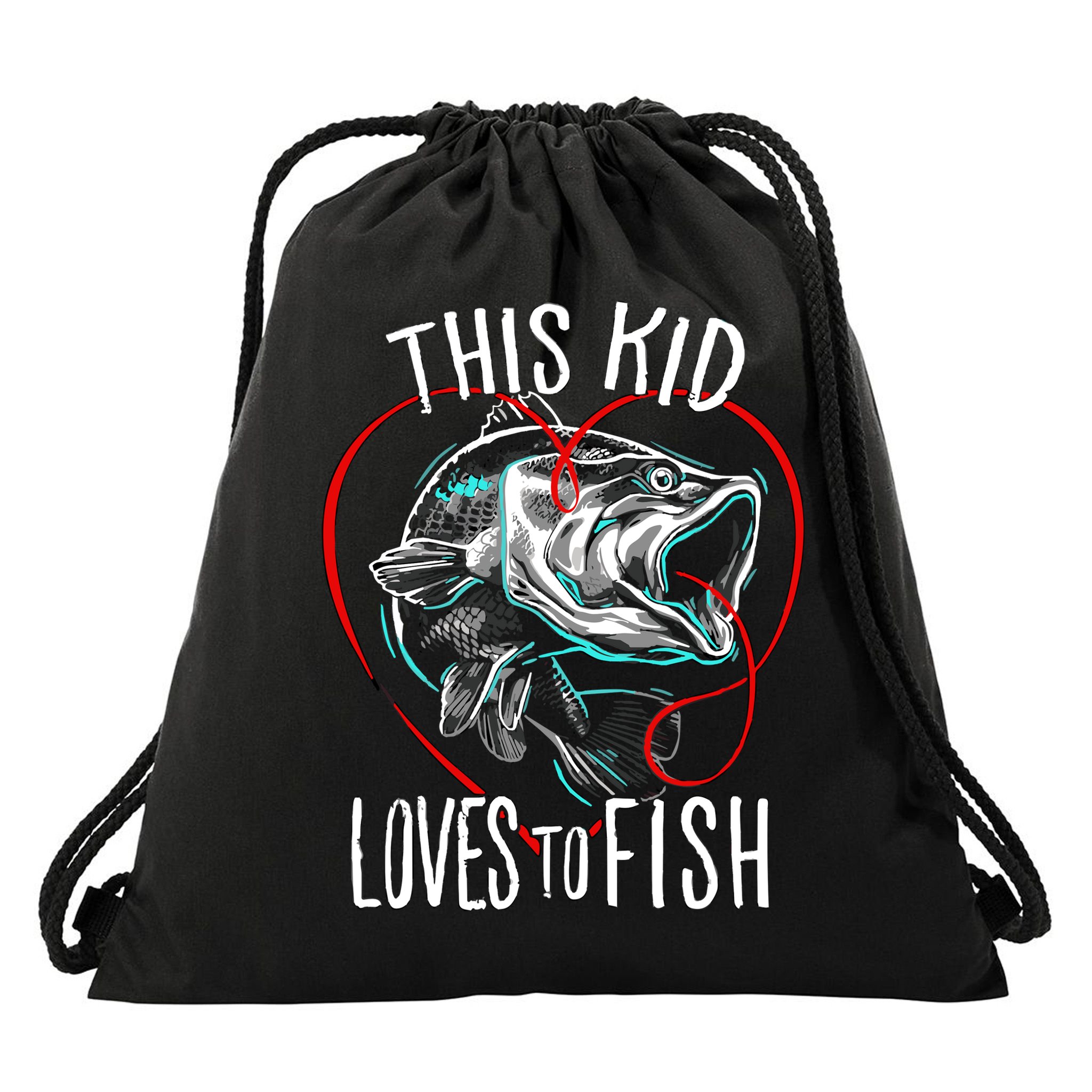 Kids Fishing Loves To Fish Drawstring Bag