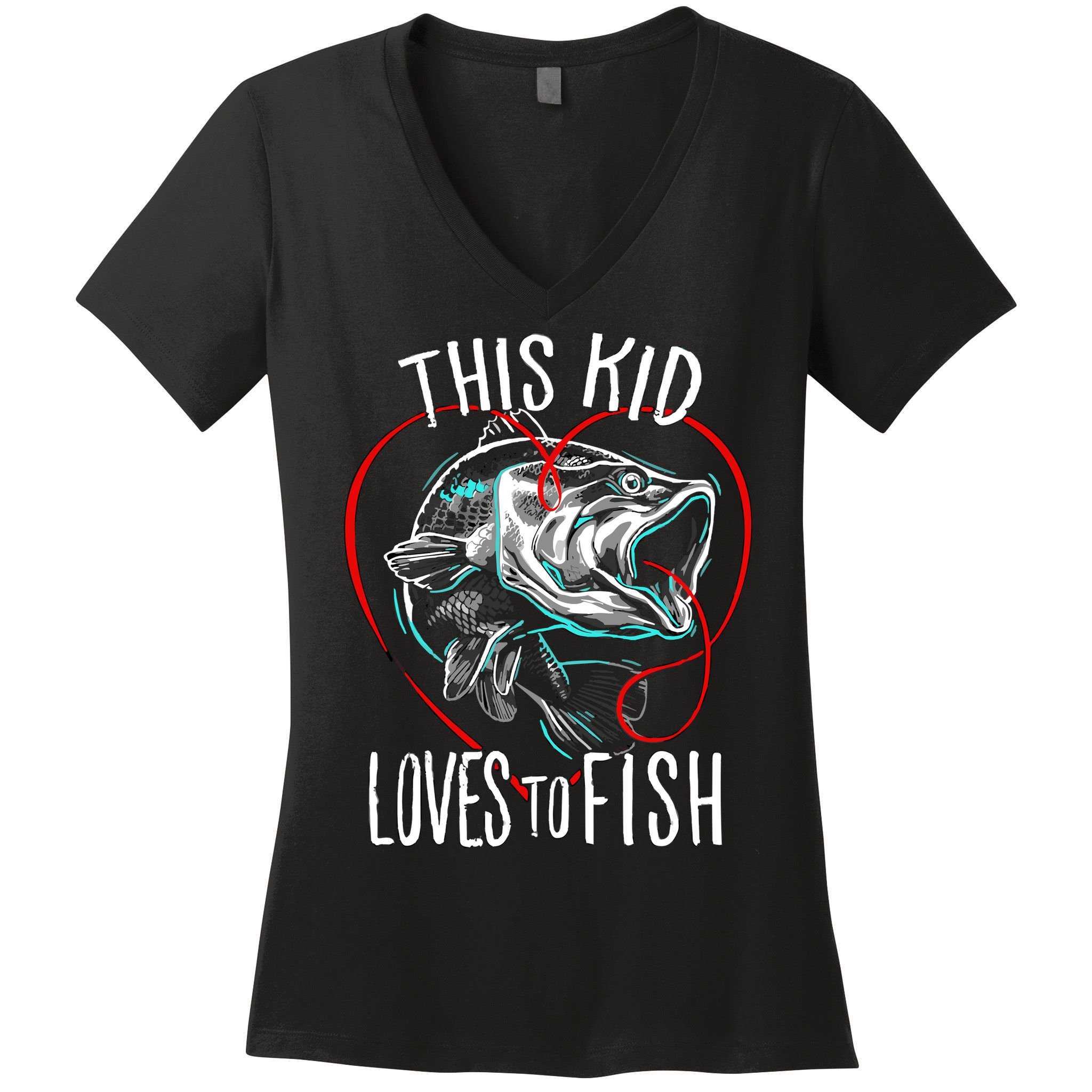 Kids Fishing Loves To Fish Women's V-Neck T-Shirt