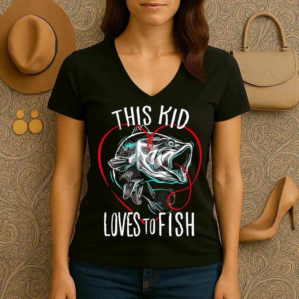 Kids Fishing Loves To Fish Women's V-Neck T-Shirt