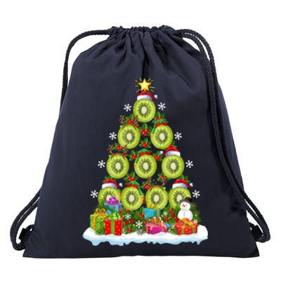 Kiwi Fruit Lover Xmas Lights Funny Kiwi Fruit Christmas Tree Gift Drawstring Bag