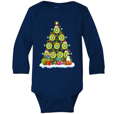 Kiwi Fruit Lover Xmas Lights Funny Kiwi Fruit Christmas Tree Gift Baby Long Sleeve Bodysuit