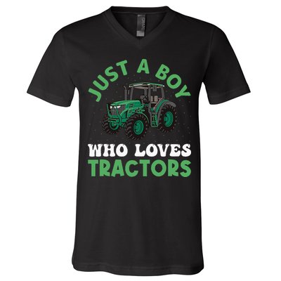 Kids Farm Lifestyle Just A Boy Who Loves Tractors V-Neck T-Shirt