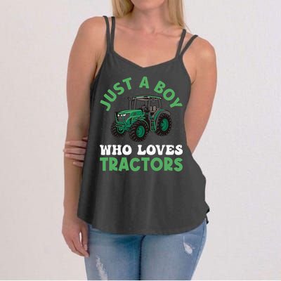 Kids Farm Lifestyle Just A Boy Who Loves Tractors Women's Strappy Tank