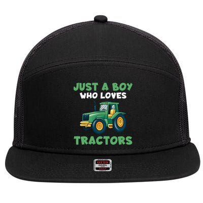 Kids Farm Lifestyle Just A Boy Who Loves Tractors 7 Panel Mesh Trucker Snapback Hat