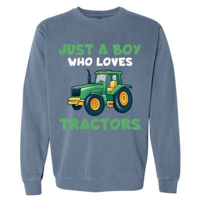 Kids Farm Lifestyle Just A Boy Who Loves Tractors Garment-Dyed Sweatshirt