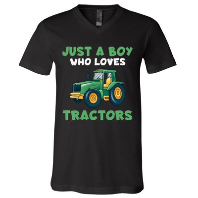 Kids Farm Lifestyle Just A Boy Who Loves Tractors V-Neck T-Shirt