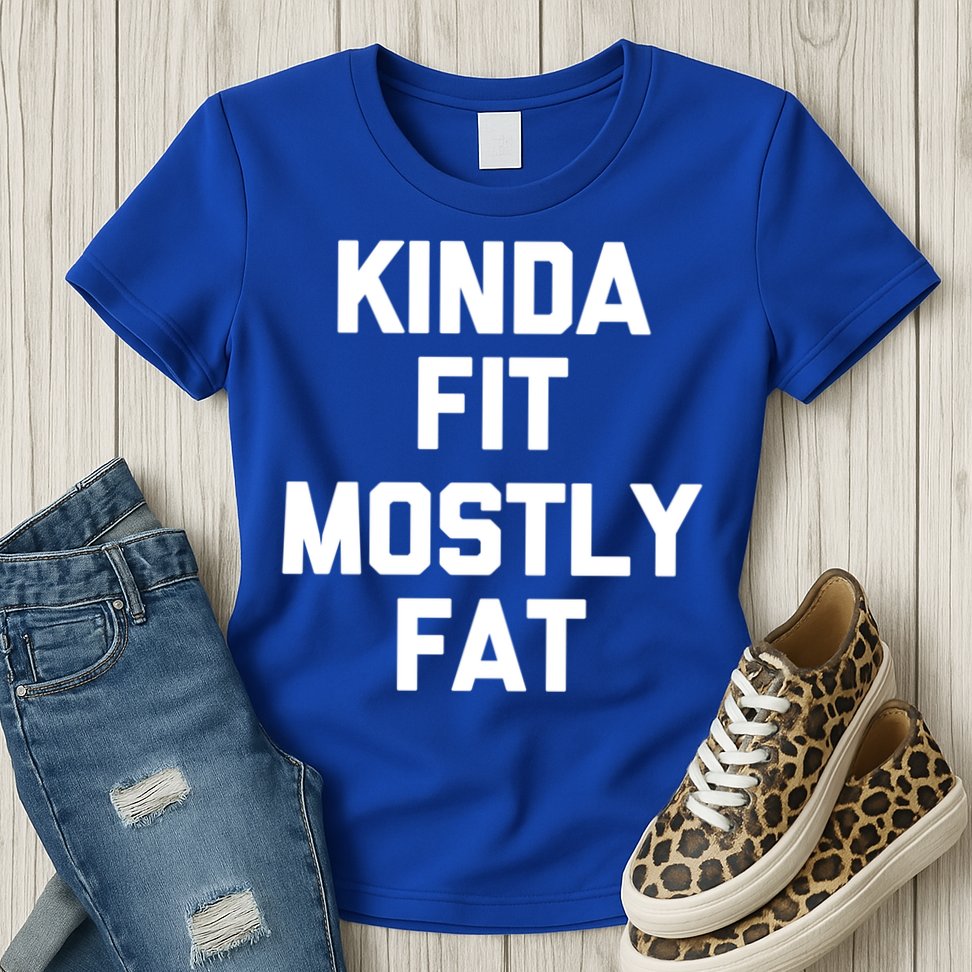 Kinda Fit (Mostly Fat) Funny Gift Funny Workout Fitness Running Gym Gift Womens T-Shirt