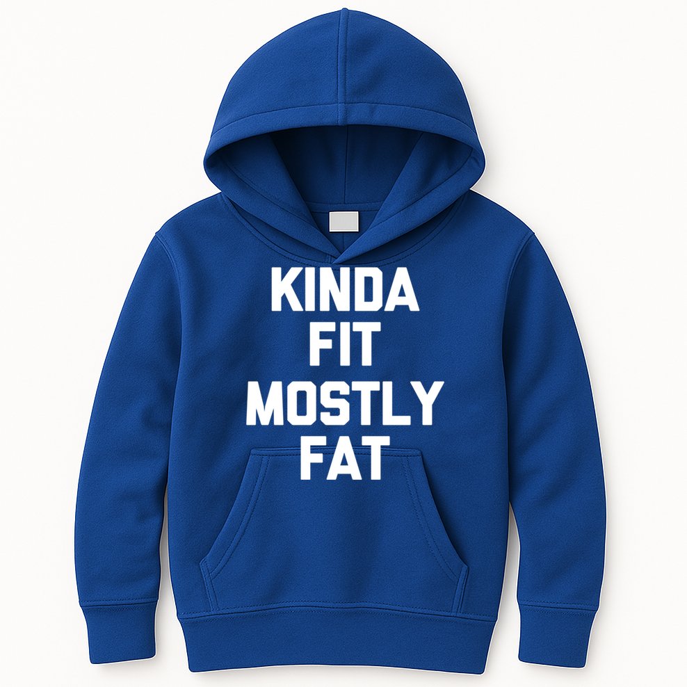 Kinda Fit (Mostly Fat) Funny Gift Funny Workout Fitness Running Gym Gift Kids Hoodie