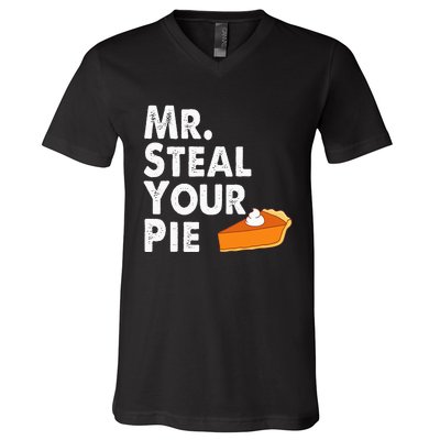 Kids Funny Mr Steal Your Pie Thanksgiving V-Neck T-Shirt