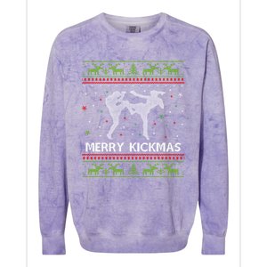 Kickboxer Fighter Merry Kickmas Kickboxing Ugly Christmas Gift Colorblast Crewneck Sweatshirt