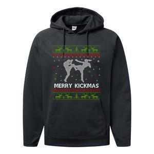 Kickboxer Fighter Merry Kickmas Kickboxing Ugly Christmas Gift Performance Fleece Hoodie