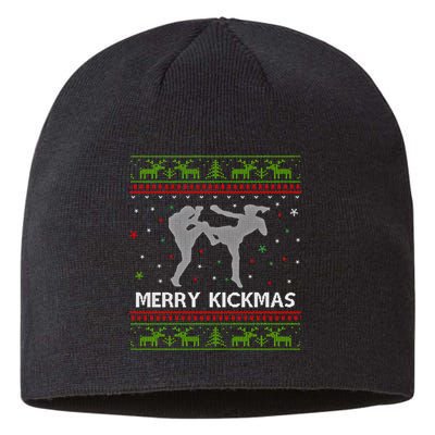 Kickboxer Fighter Merry Kickmas Kickboxing Ugly Christmas Gift Sustainable Beanie