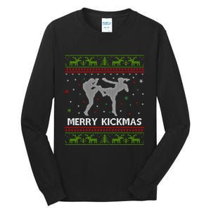 Kickboxer Fighter Merry Kickmas Kickboxing Ugly Christmas Gift Tall Long Sleeve T-Shirt