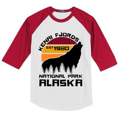 Kenai Fjords National Park Alaska Wolf Nature Outdoors Gift Kids Colorblock Raglan Jersey