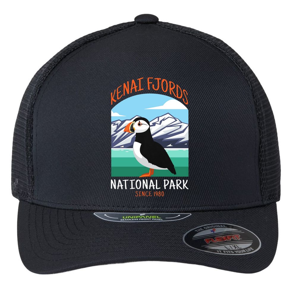 Kenai Fjords National Park Us Puffin Bird Alaska Flexfit Unipanel Trucker Cap