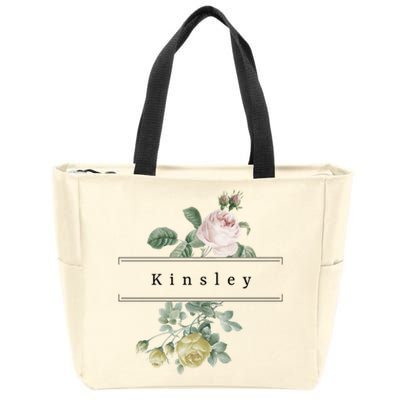 Kinsley First Name Vintage Roses Wedding Shower Kinsley Cool Gift Zip Tote Bag