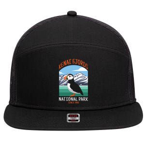 Kenai Fjords National Park Us Puffin Bird Alaska Gift 7 Panel Mesh Trucker Snapback Hat