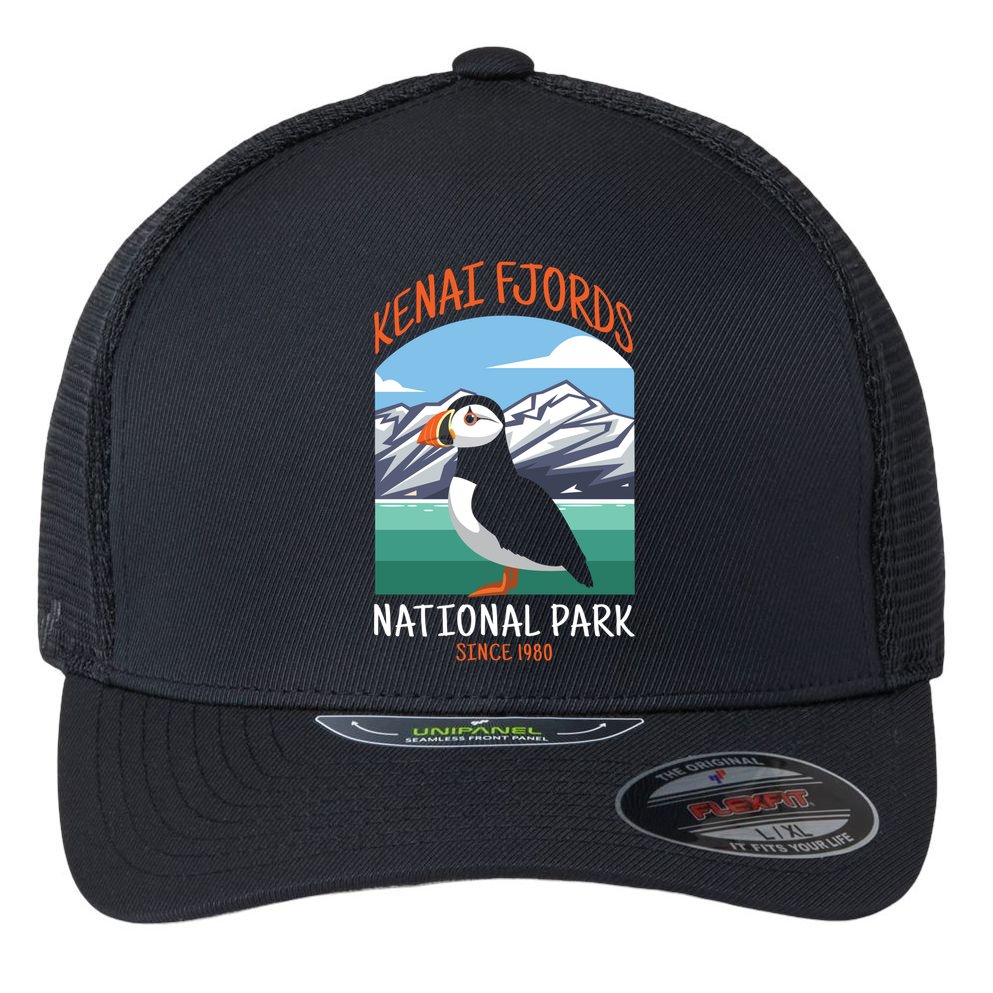 Kenai Fjords National Park Us Puffin Bird Alaska Gift Flexfit Unipanel Trucker Cap