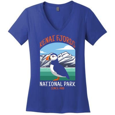 Kenai Fjords National Park Us Puffin Bird Alaska Gift Women's V-Neck T-Shirt