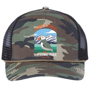 Kenai Fjords National Park Us Puffin Bird Alaska Gift Retro Rope Trucker Hat Cap