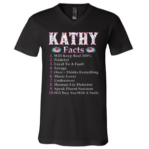 Kathy First Name Kathy Facts Floral V-Neck T-Shirt