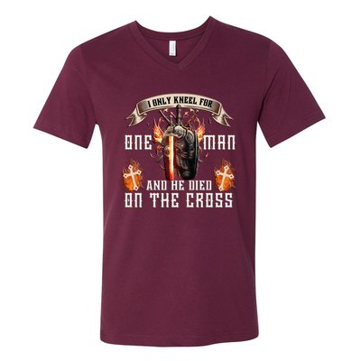 Kneel For One Man And He Died On The Cross V-Neck T-Shirt