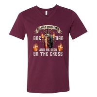 Kneel For One Man And He Died On The Cross V-Neck T-Shirt
