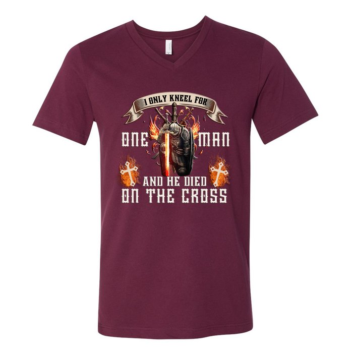 Kneel For One Man And He Died On The Cross V-Neck T-Shirt