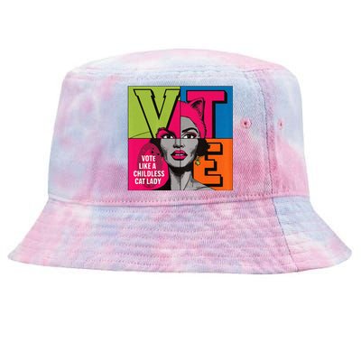 Kamala For President Vote Like A Childless Cat Lady Voting Tie-Dyed Bucket Hat